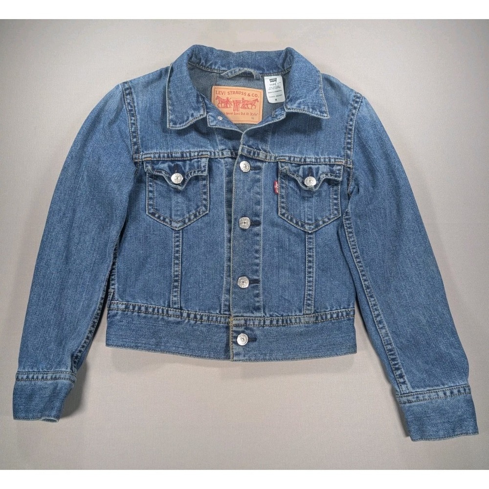 Vintage 2003 Levi's Type 1 Iconic Denim‎ Jacket Women's Medium Cropped Blue Y2K